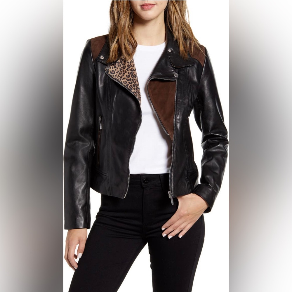 NWT Bernardo mixed media leather jacket (M)